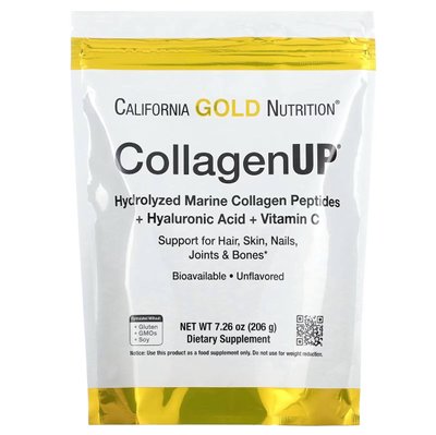 California Gold Nutrition, CollagenUP, пептиди гідролізованого морського колагену з гіалуроновою кислотою та вітаміном C, без добавок, 206 г (7,26 фунта) 4444 фото