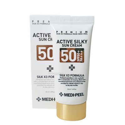 Сонцезахисний крем з комплексом пептидів і шовку Medi-Peel Active Silky Sun Cream SPF50+PA+ 987 фото